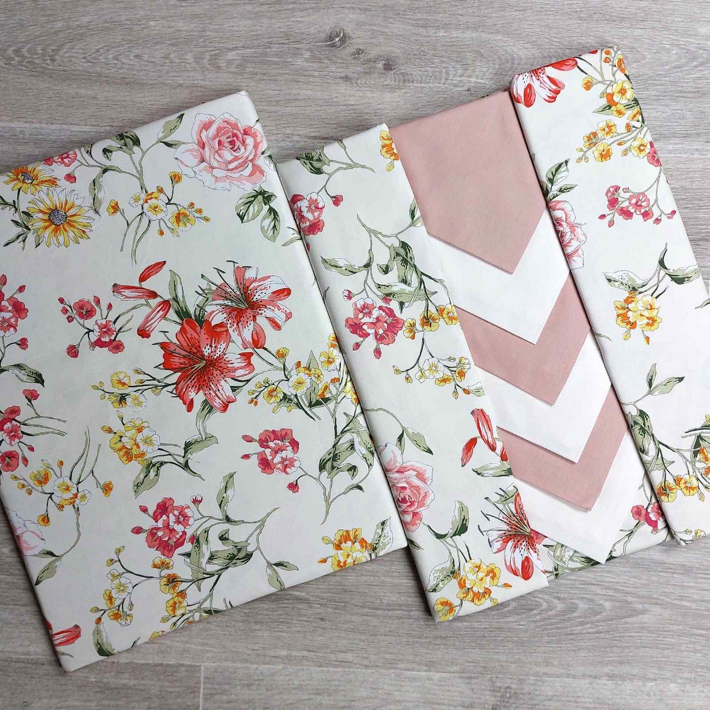 Tovaglia con Tovaglioli in 100% Cotone x6, x12, x18 Flowers - Rosa Antico