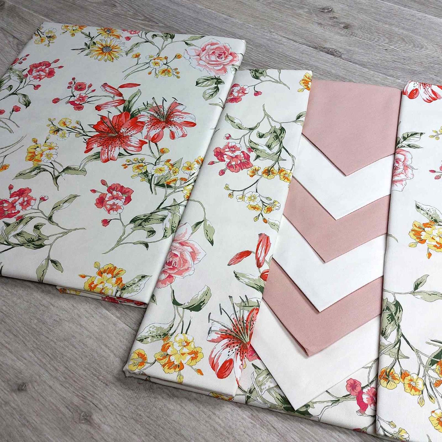 Tovaglia con Tovaglioli in 100% Cotone x6, x12, x18 Flowers - Rosa Antico
