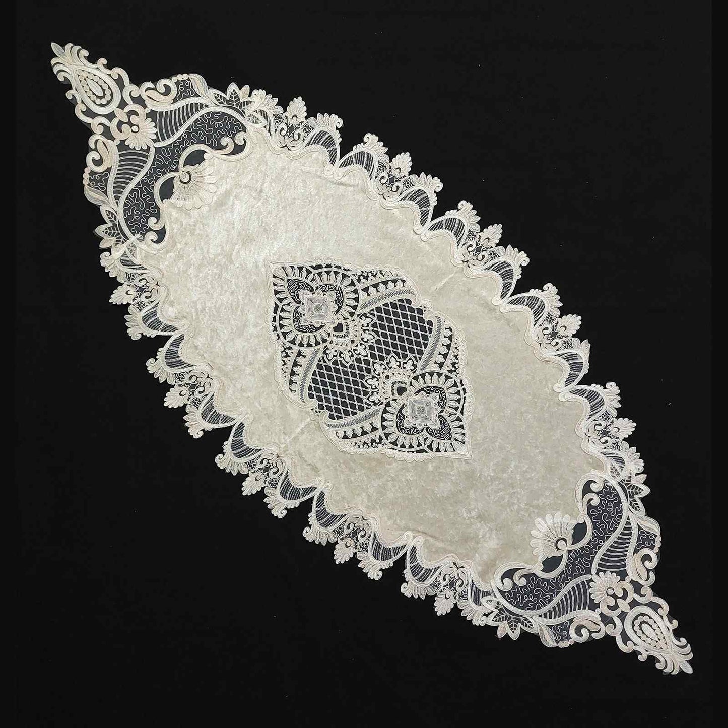 Set centrini 5 pezzi in velluto con tulle ricamato - Turin