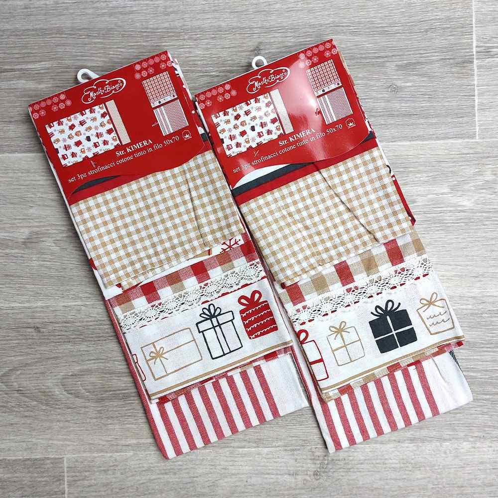 Set 3 pezzi Strofinacci Natalizia in Cotone - SN109