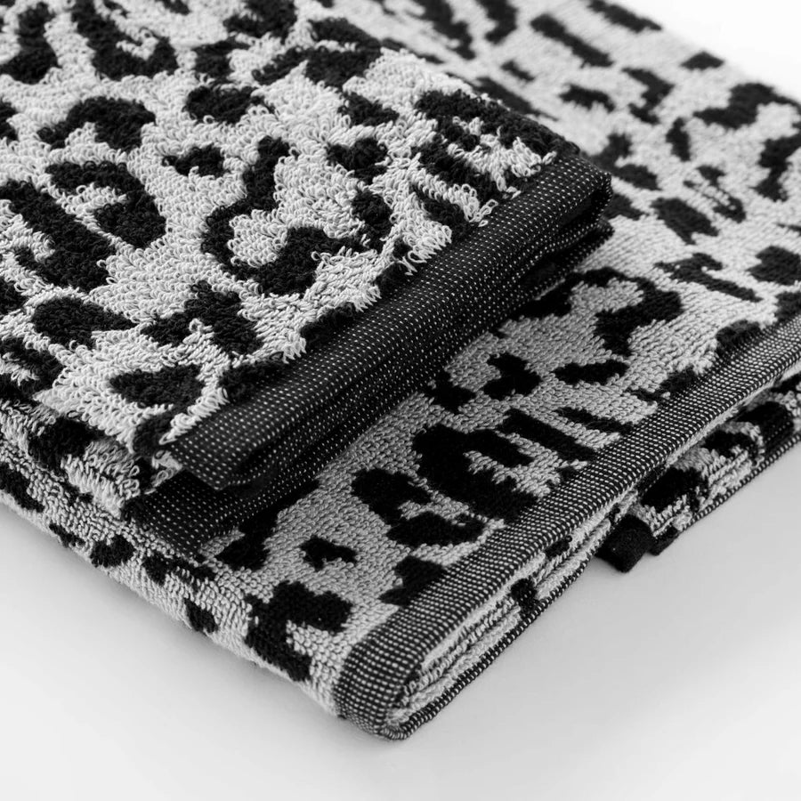 Set Asciugamani 1+1 (viso + ospite) - Animalier (Leopard/Grigio)