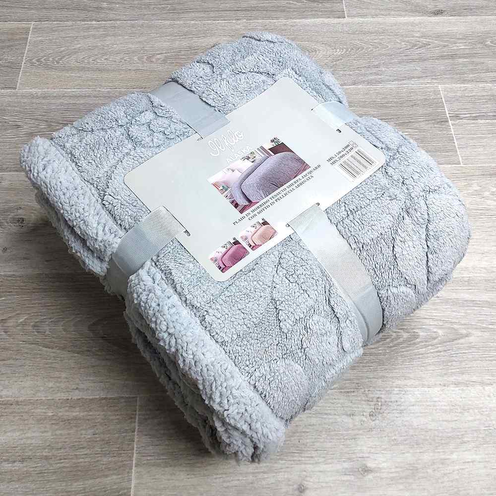 Plaid in Morbido Coral Fleece con Retro in Pelliccia 200x220 cm - Alaska (Grigio)