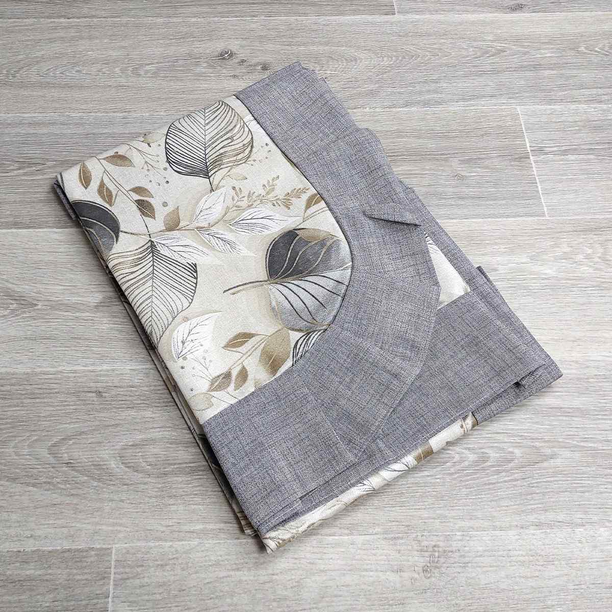 Tovaglia in Cotone Plastificato con Volant - Leafs (Grigio)