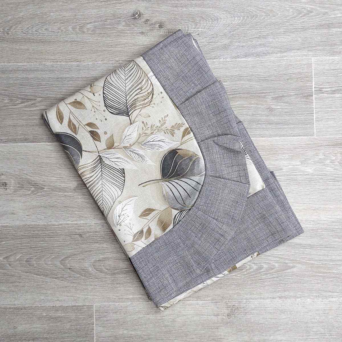 Tovaglia in Cotone Plastificato con Volant - Leafs (Grigio)