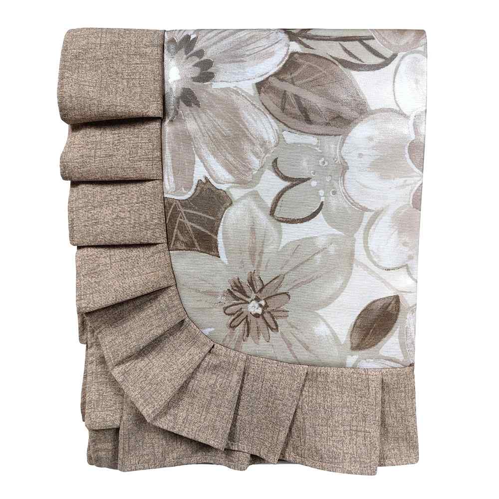 Copritavolo Plastificato con Volant - Flowers (Beige)